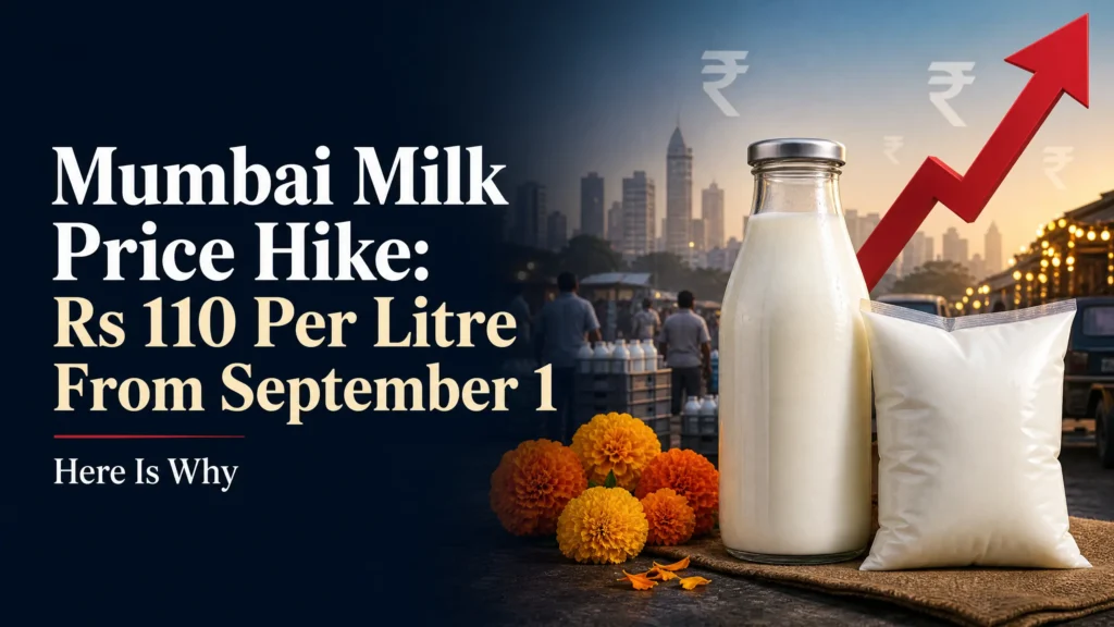 Mumbai milk price hike September 1 2026, milk being poured into a container showing rising dairy prices