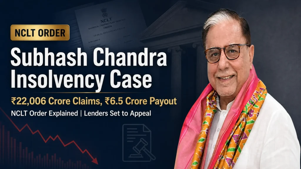 Subhash Chandra insolvency case NCLT order explained, Zee Group founder Subhash Chandra with insolvency and bankruptcy proceedings documents